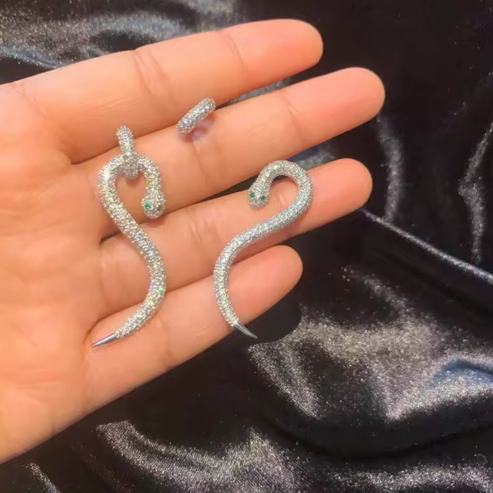 Silver Plated Serpentine Earrings with Cubic Zirconia - Picture 3 of 8